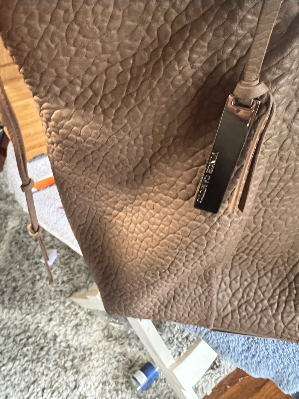 Vince Camuto Metallic Taupe Pebbled Leather Shoulder Tote - Picture 2 of 3